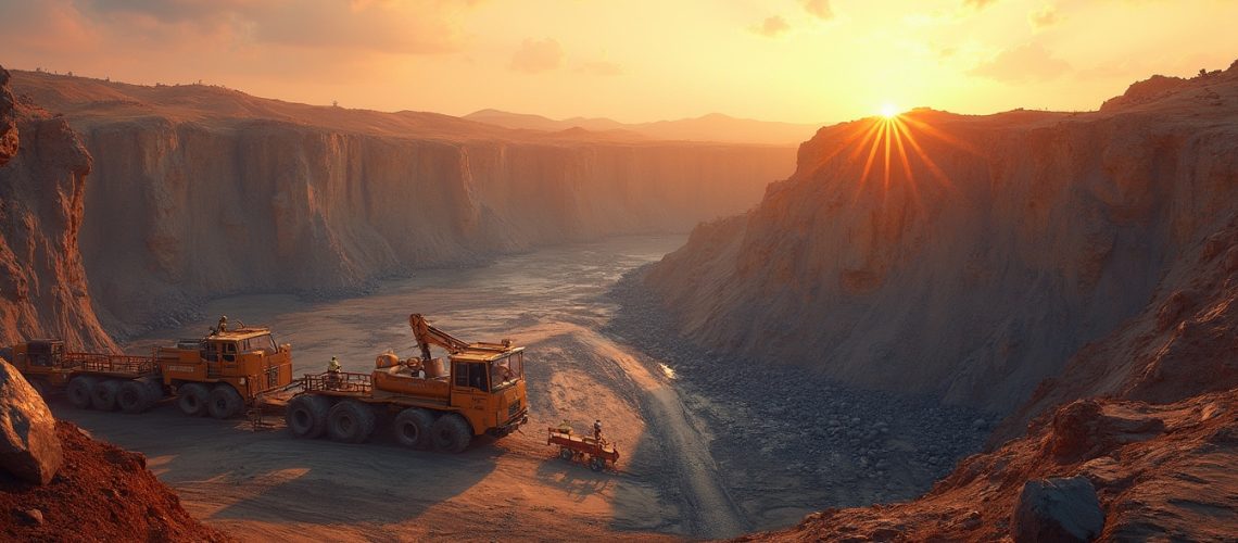 Southern Africa mining at sunset.