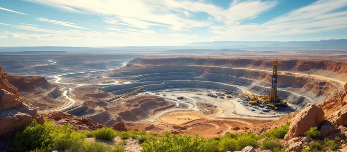 Superior Resources Ltd-SPQ-A vast open-pit mine with machinery and terraced layers under a partly cloudy sky.