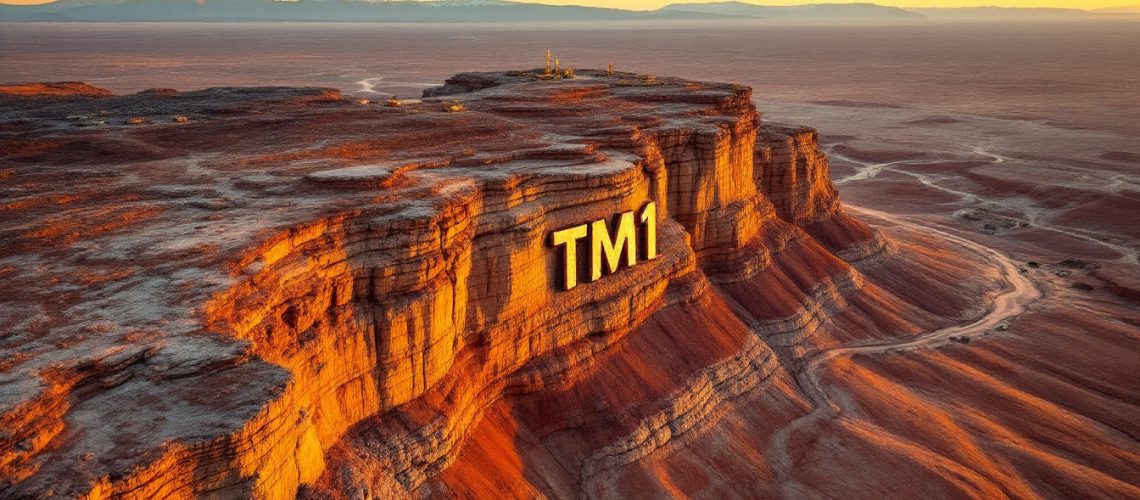 Terra Metals Ltd-TM1-Dramatic sunset view of a canyon with "TM1" written on its side.