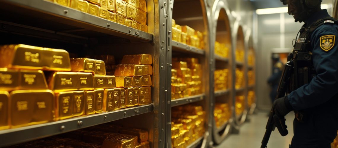 Security in vault for U.S. gold audit.