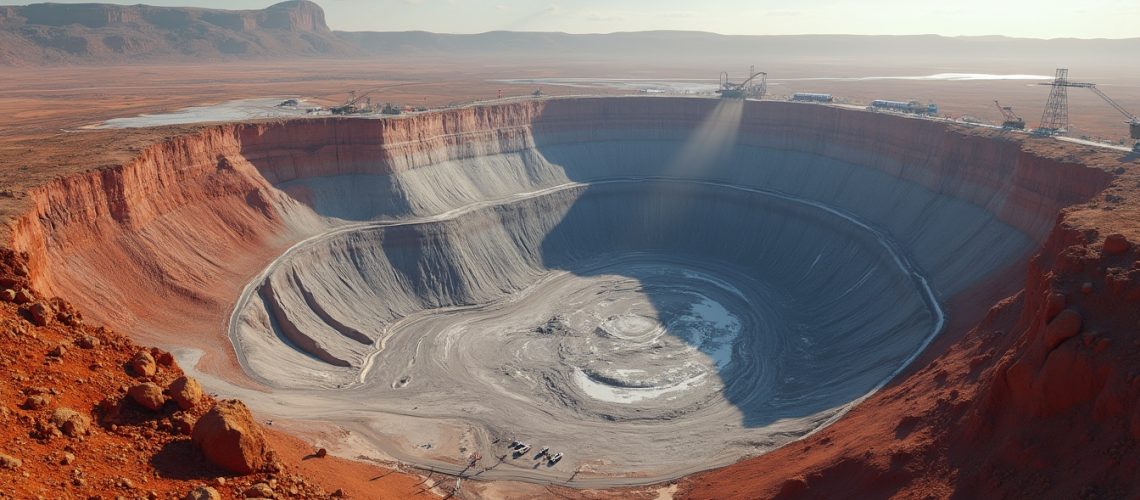 Open-pit mine under sunny skies.