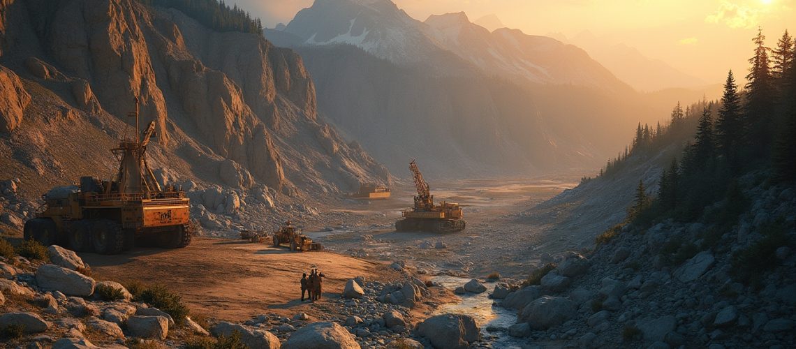 Mining equipment in British Columbia valley.