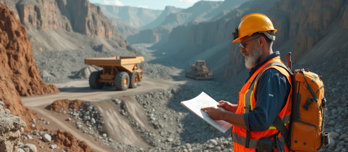 Geologist analyzing mining site geology.