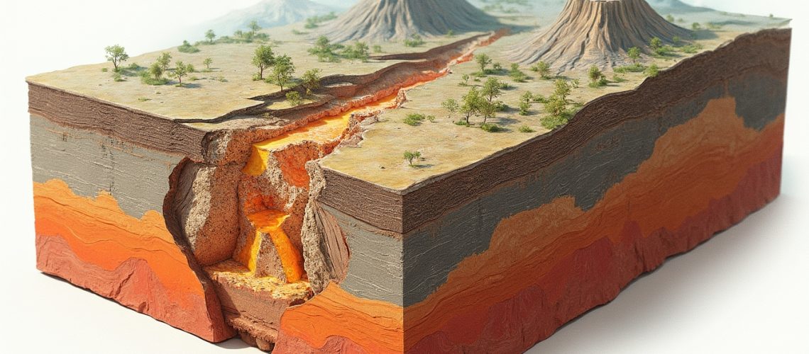 Cross-section illustration of volcanic geology.