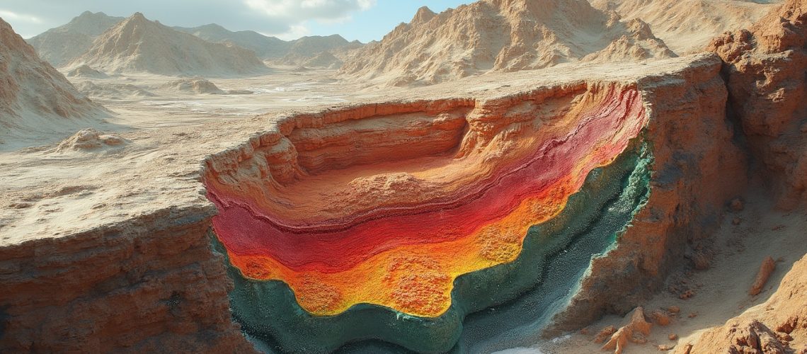 Layered geological cross-section, skarn deposit.