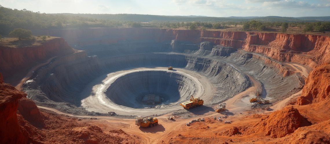 Open mine with red earth landscape.