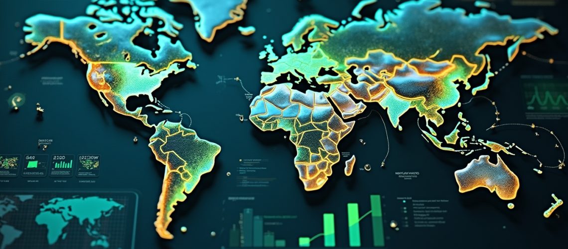 World map highlighting rare earth elements.