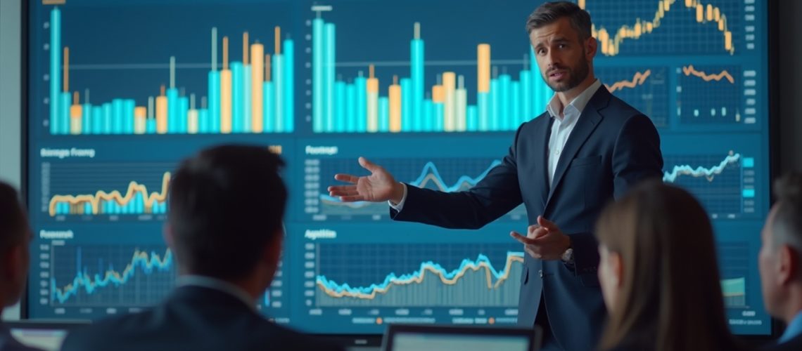 Businessman presenting Vale Q4 2024 graphs.