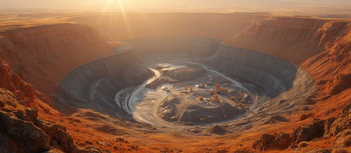 Sunlit open-pit mine at Goschen site.